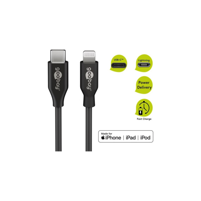 Lightning Stecker(schwarz, 2 Meter, PD, Laden mit bis zu 87 Watt)
