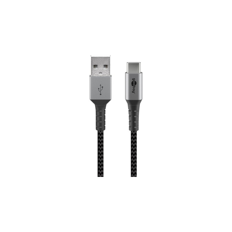 USB-C Stecker(grau/silber, 1 Meter, Textilkabel mit Metallsteckern)