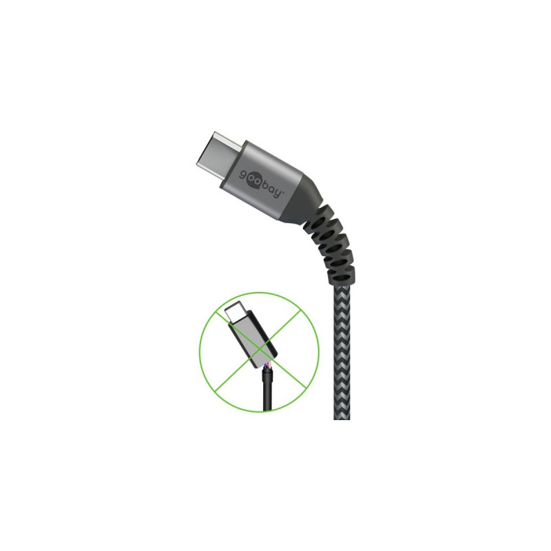 USB-C Stecker(grau/silber, 1 Meter, Textilkabel mit Metallsteckern)