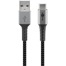 USB-C Stecker(grau/silber, 2 Meter, Textilkabel mit Metallsteckern)