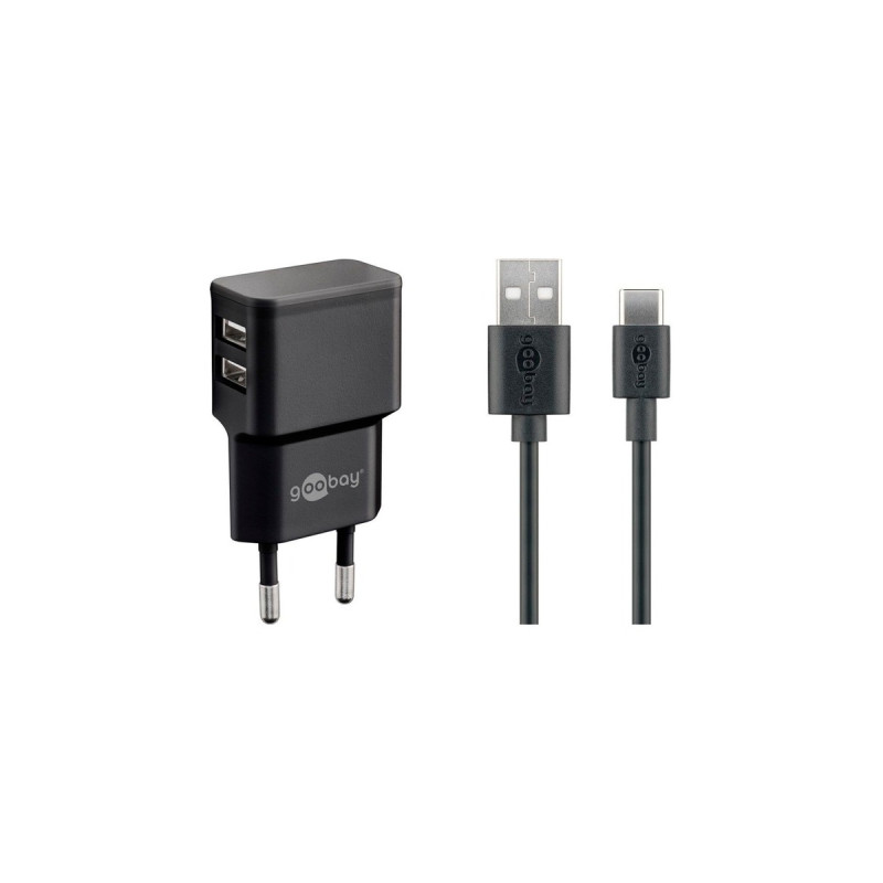 goobay USB-C Dual Ladeset 2,4 A, Ladegerät(schwarz)