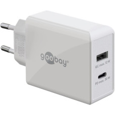 goobay USB-C PD Dual-Schnellladegerät 30 Watt(weiß, 1x USB-A, 1x USB-C PD)