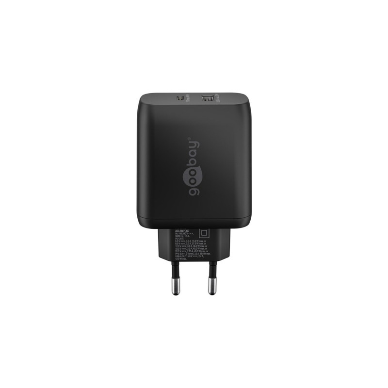 goobay USB-C PD Dual-Schnellladegerät 45 Watt(schwarz, 1x USB-A, 1x USB-C PD, GaN-Technologie)