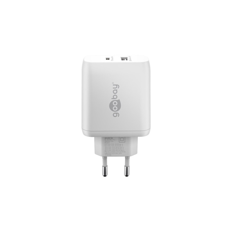 goobay USB-C PD Dual-Schnellladegerät 45 Watt(weiß, 1x USB-A, 1x USB-C PD, GaN-Technologie)