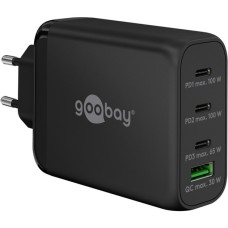 goobay USB-C PD Multiport-Schnellladegerät 100 Watt(schwarz, 1x USB-A QC, 3x USB-C PD, GaN-Technologie)
