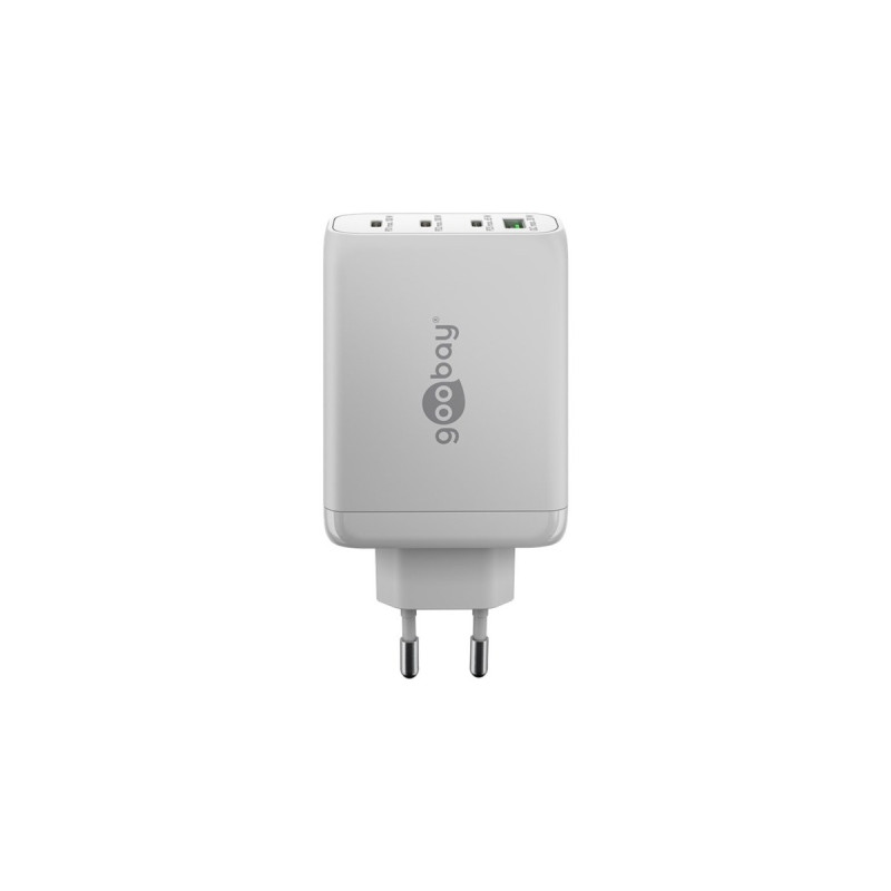 goobay USB-C PD Multiport-Schnellladegerät 100 Watt(weiß, 1x USB-A QC, 3x USB-C PD, GaN-Technologie)