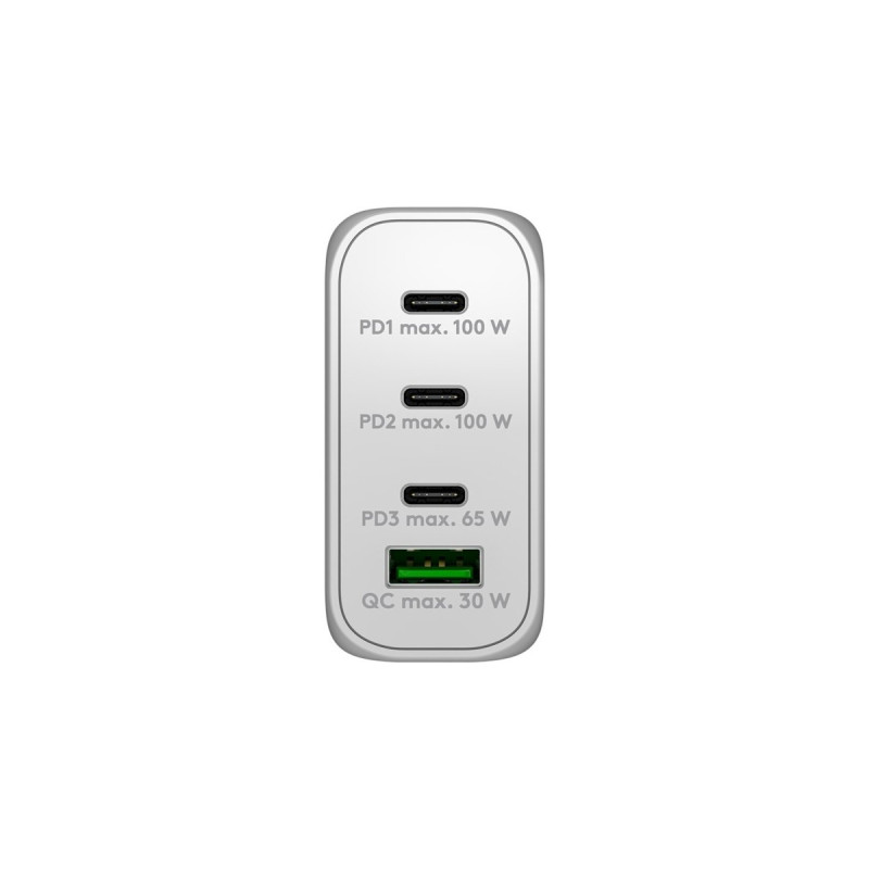 goobay USB-C PD Multiport-Schnellladegerät 100 Watt(weiß, 1x USB-A QC, 3x USB-C PD, GaN-Technologie)