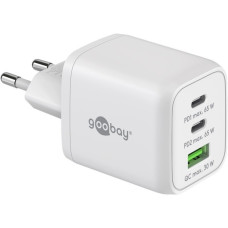 goobay USB-C PD Multiport-Schnellladegerät Nano 65 Watt(weiß, 1x USB-A, 2x USB-C PD, GaN-Technologie)