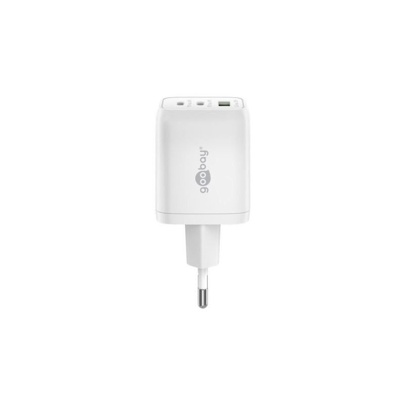 goobay USB-C PD Multiport-Schnellladegerät Nano 65 Watt(weiß, 1x USB-A, 2x USB-C PD, GaN-Technologie)