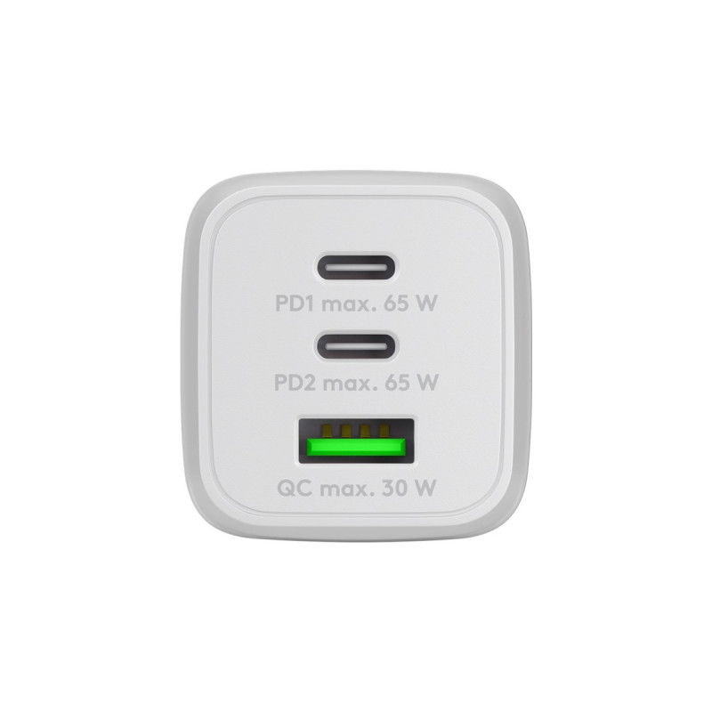 goobay USB-C PD Multiport-Schnellladegerät Nano 65 Watt(weiß, 1x USB-A, 2x USB-C PD, GaN-Technologie)