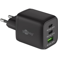 goobay USB-C PD Multiport-Schnellladegerät Nano 65 Watt(schwarz, 1x USB-A, 2x USB-C PD, GaN-Technologie)