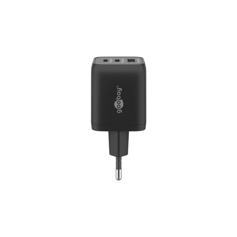 goobay USB-C PD Multiport-Schnellladegerät Nano 65 Watt(schwarz, 1x USB-A, 2x USB-C PD, GaN-Technologie)
