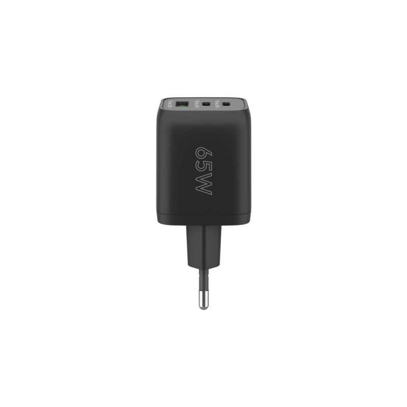 goobay USB-C PD Multiport-Schnellladegerät Nano 65 Watt(schwarz, 1x USB-A, 2x USB-C PD, GaN-Technologie)