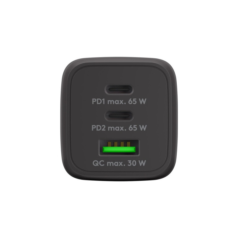 goobay USB-C PD Multiport-Schnellladegerät Nano 65 Watt(schwarz, 1x USB-A, 2x USB-C PD, GaN-Technologie)