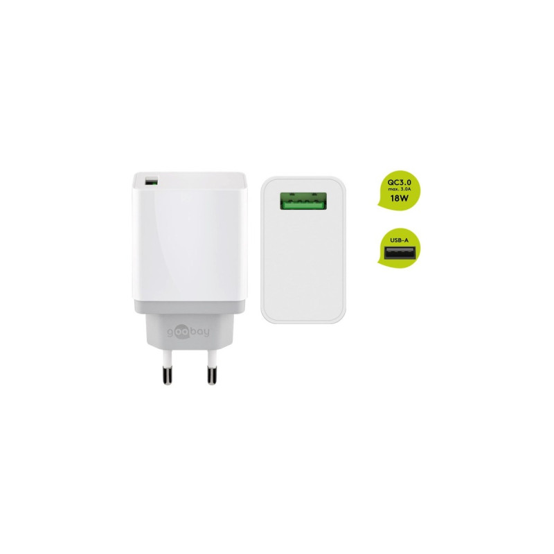 goobay USB Schnellladegerät QC3.0 (18W) weiß(weiß, Quick Charge (QC3.0))