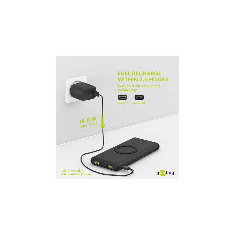 goobay Wireless Schnelllade-Powerbank 10000mAh(schwarz, PD, QC 3.0, 10.000 mAh)