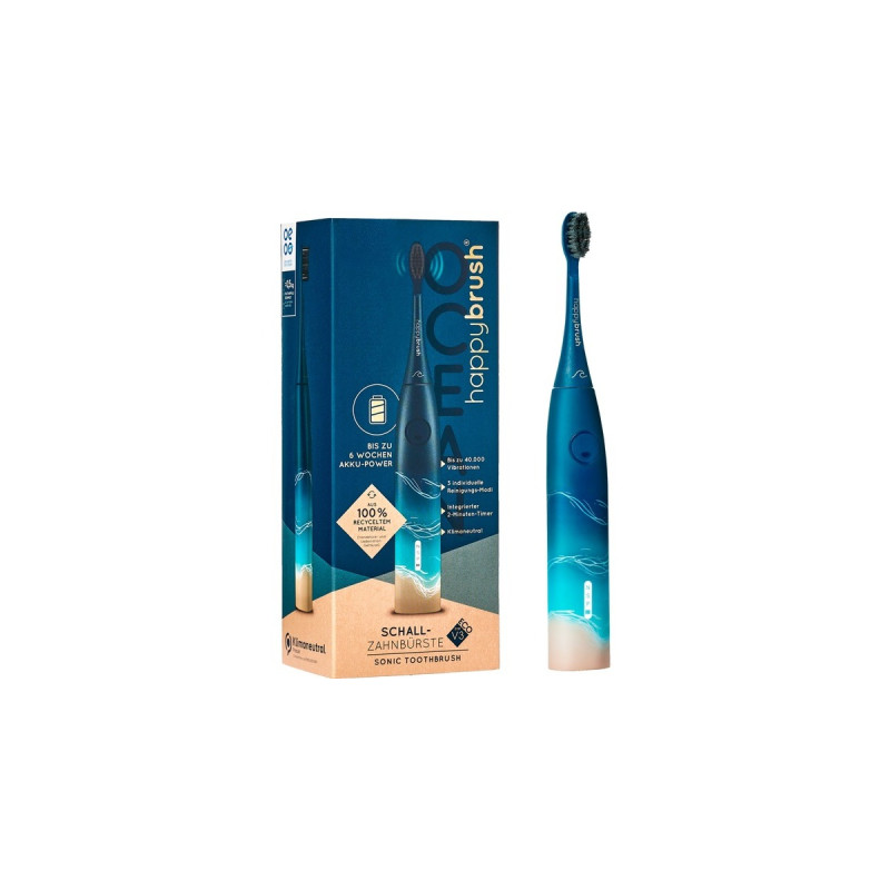 happybrush StarterKit Schall Eco VIBE 3 Ocean, Elektrische Zahnbürste(blau/beige)