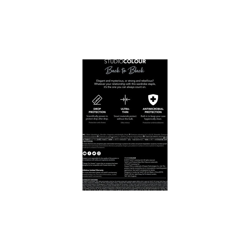 tech21 Studio Colour, Handyhülle(schwarz, Huawei P30)
