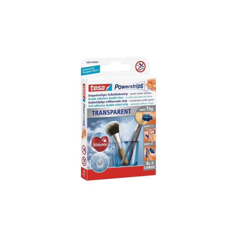 tesa Powerstrips Large, Kleber(transparent, 8 Stück)