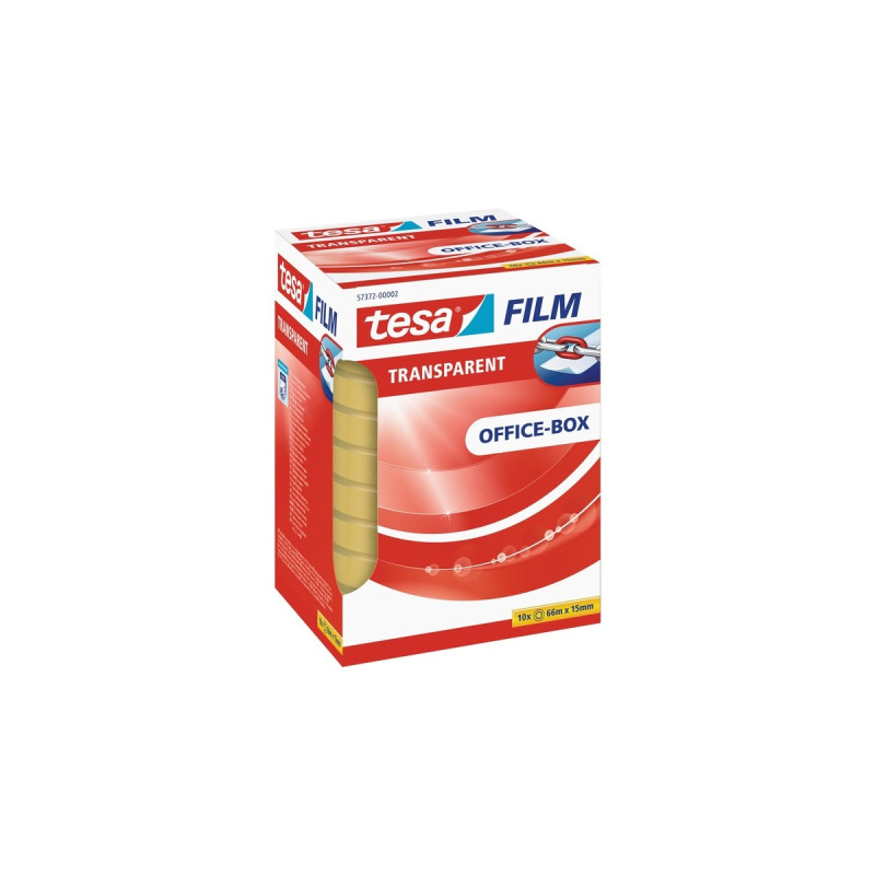 tesa tesafilm transparent, 10 Rollen, 15mm, Office Box, Klebeband(transparent, 66 Meter)