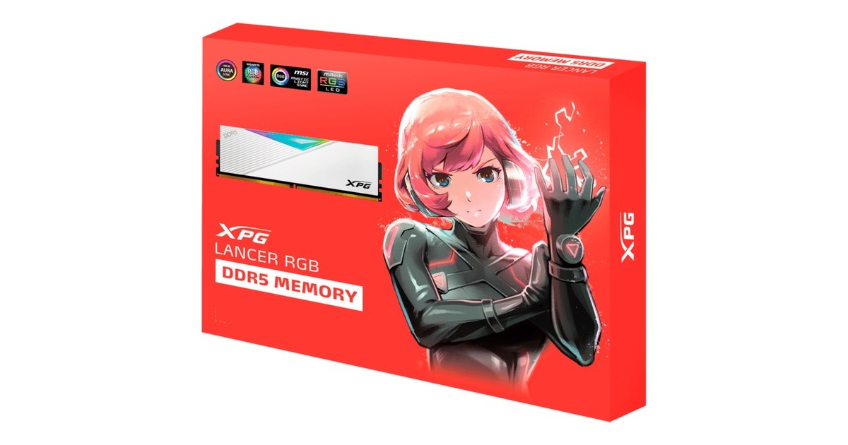 ADATA DIMM 64 GB DDR5-5600 (2x 32 GB) Dual-Kit, Arbeitsspeicher(weiß, AX5U5600C3632G-DCLARWH, Lancer RGB, INTEL XMP)