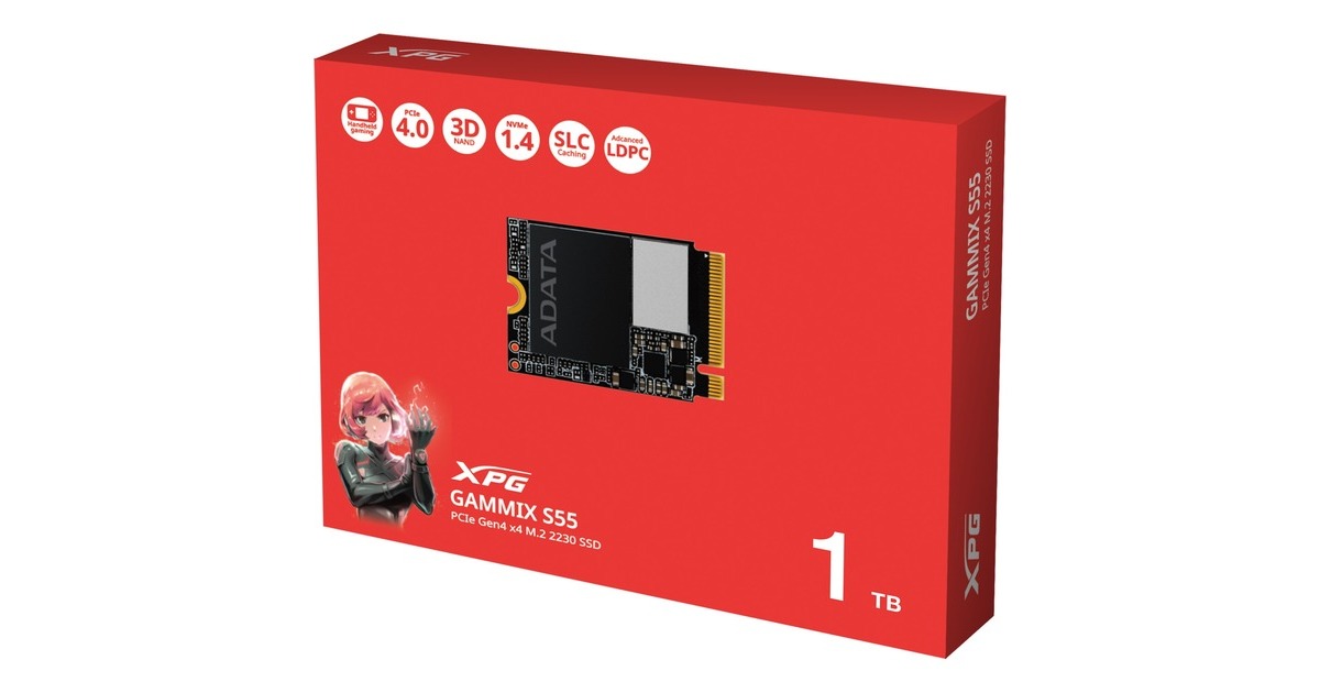 ADATA XPG GAMMIX S55 1 TB, SSD(schwarz, PCIe 4.0 x4, NVMe 1.4, M.2 2230)