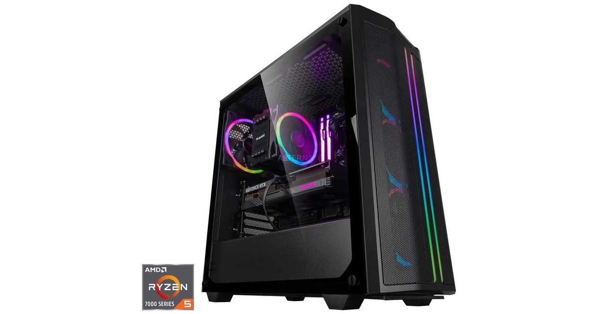 ALTERNATE Gaming-PC Window Edition • RTX 4060 Ti • AMD Ryzen™ 5 7500F • 16 GB RAM(schwarz/transparent, Windows 11 Home 64-Bit)
