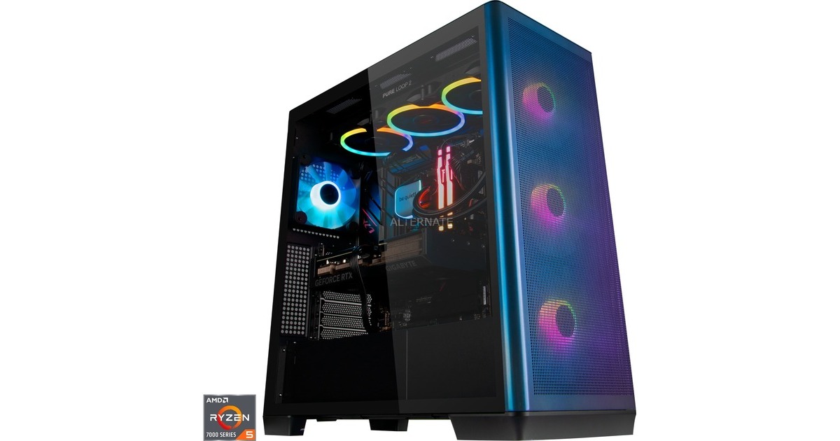 ALTERNATE Gaming-PC Window Edition • RTX 4070 • AMD Ryzen™ 5 7600X • 32 GB RAM(schwarz/transparent, Windows 11 Home 64-Bit)