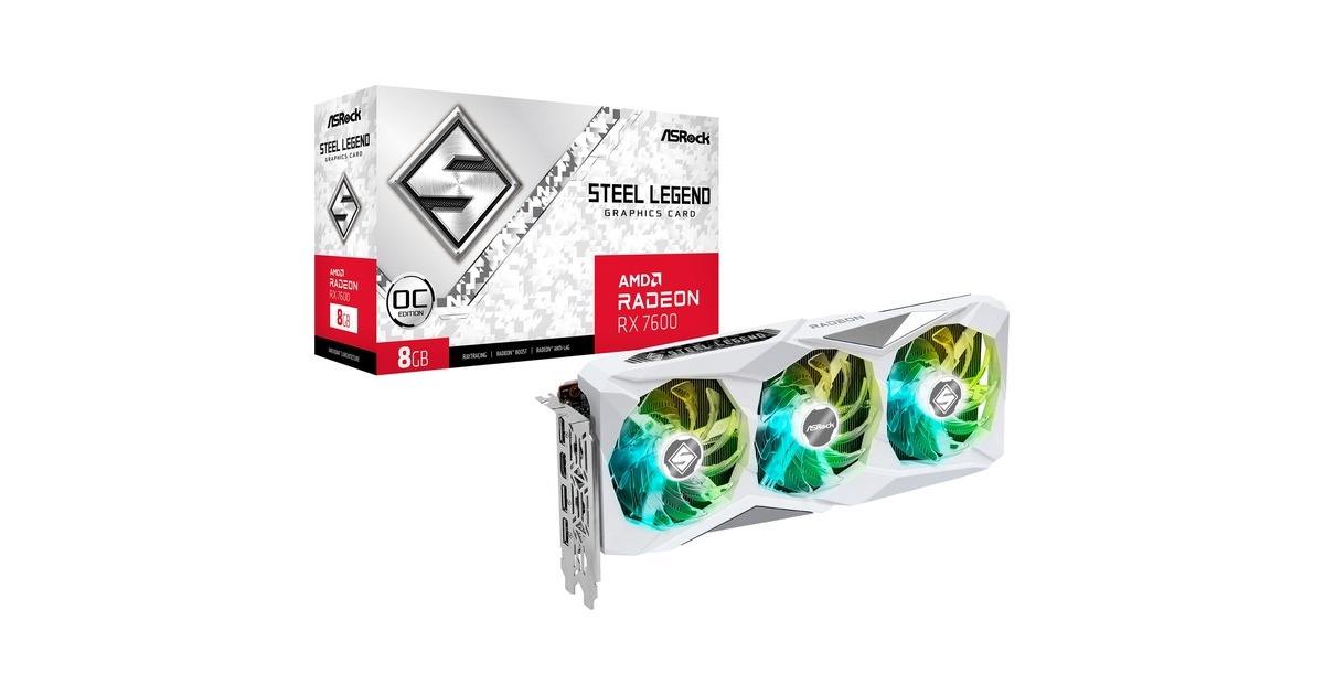 ASRock Radeon RX 7600 Steel Legend 8GB OC, Grafikkarte(RDNA 3, GDDR6, 3x DisplayPort, 1x HDMI 2.1) ASRock Radeon RX 7600 Steel Legend 8GB OC, Grafikkarte(RDNA 3, GDDR6, 3x DisplayPort, 1x HDMI 2.1)