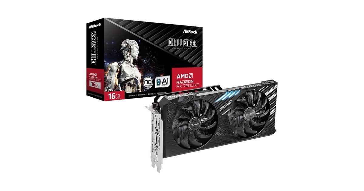 ASRock Radeon RX 7600 XT Challenger 16GB OC, Grafikkarte(RDNA 3, GDDR6, 3x DisplayPort, 1x HDMI 2.1) ASRock Radeon RX 7600 XT Challenger 16GB OC, Grafikkarte(RDNA 3, GDDR6, 3x DisplayPort, 1x HDMI 2.1)