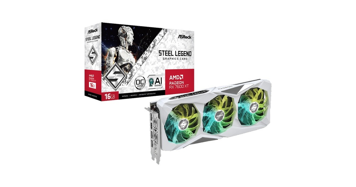 ASRock Radeon RX 7600 XT Steel Legend 16GB OC, Grafikkarte(weiß, RDNA 3, GDDR6, 3x DisplayPort, 1x HDMI 2.1) ASRock Radeon RX 7600 XT Steel Legend 16GB OC, Grafikkarte(weiß, RDNA 3, GDDR6, 3x DisplayPort, 1x HDMI 2.1)