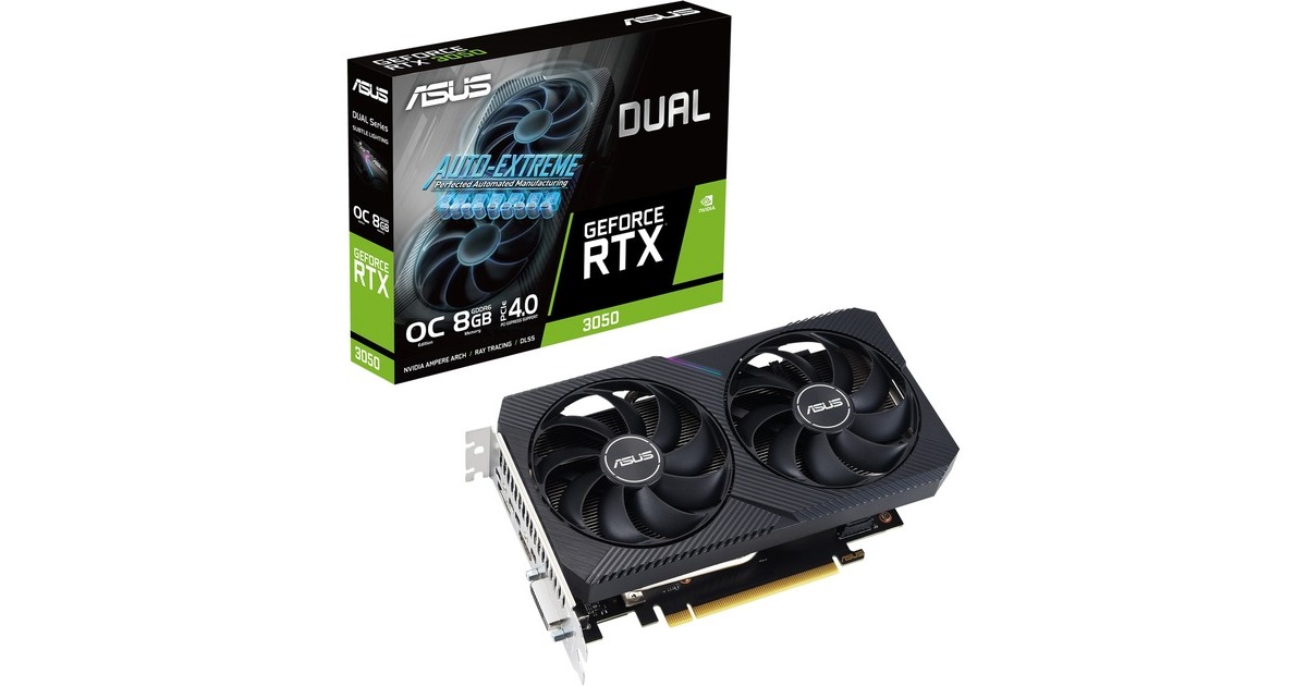 ASUS GeForce RTX 3050 DUAL V2, Grafikkarte(Lite Hash Rate, 1x DisplayPort, 1x HDMI 2.1, DVI-D) ASUS GeForce RTX 3050 DUAL V2, Grafikkarte(Lite Hash Rate, 1x DisplayPort, 1x HDMI 2.1, DVI-D)