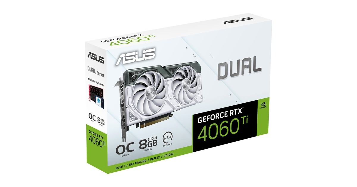 ASUS GeForce RTX 4060 Ti DUAL OC WHITE, Grafikkarte(weiß, DLSS 3, 3x DisplayPort, 1x HDMI 2.1)