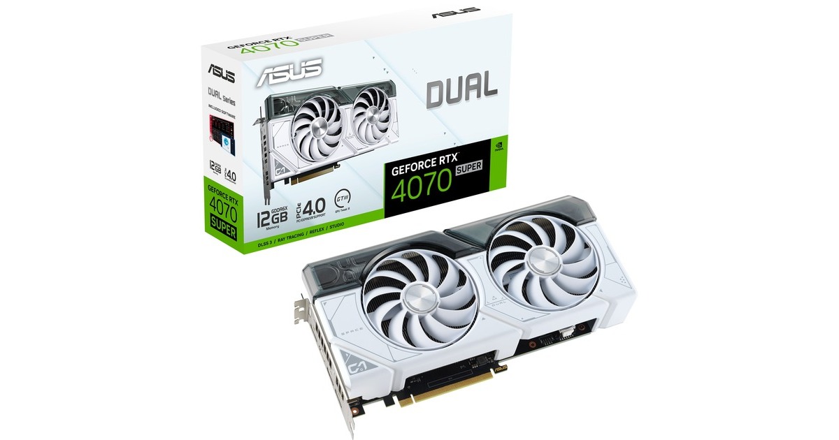ASUS GeForce RTX 4070 SUPER DUAL White Edition, Grafikkarte(DLSS 3, 3x DisplayPort, 1x HDMI 2.1)