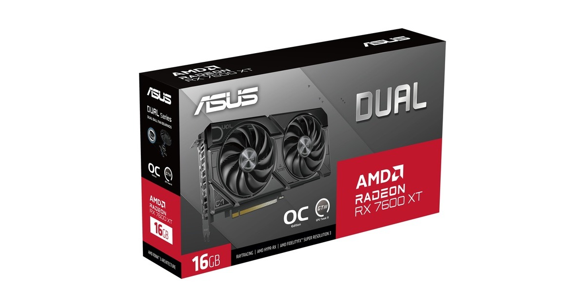 ASUS Radeon RX 7600 XT DUAL GAMING OC, Grafikkarte(RDNA 3, GDDR6, 2x DisplayPort, 2x HDMI 2.1)