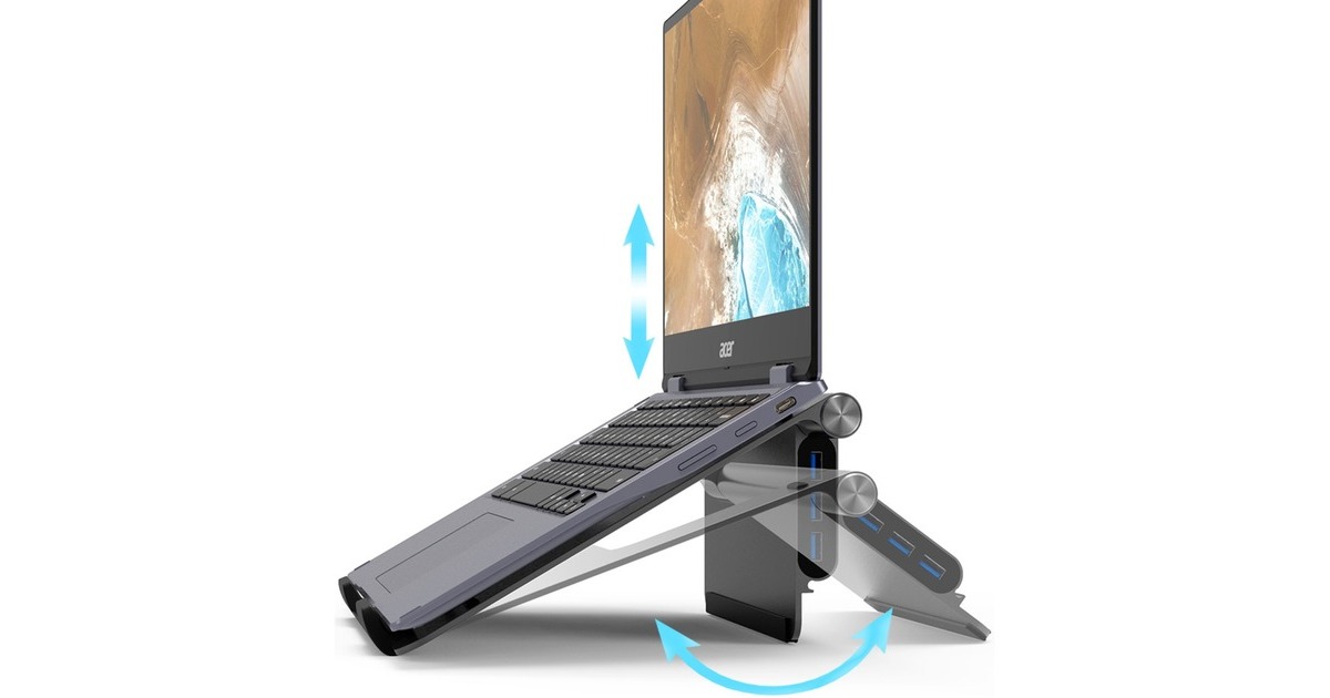 Acer Notebook Ständer inkl. 5in1 Docking Station, Dockingstation(aluminium, USB-C, HDMI, USB-A)