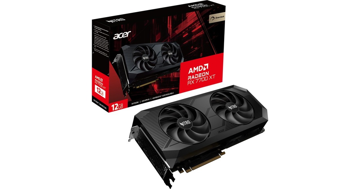 Acer Radeon RX 7700 XT Nitro OC, Grafikkarte(RDNA 3, GDDR6, 3x DisplayPort, 1x HDMI 2.1) Acer Radeon RX 7700 XT Nitro OC, Grafikkarte(RDNA 3, GDDR6, 3x DisplayPort, 1x HDMI 2.1)