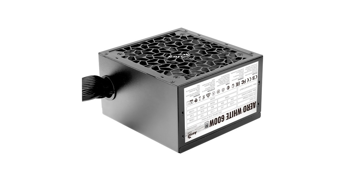 Aerocool AERO 80+ White 600W, PC-Netzteil(schwarz, 2x PCIe, 600 Watt)