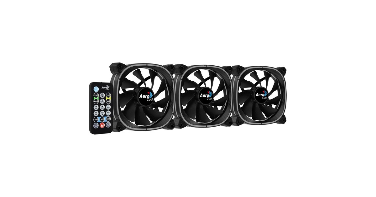 Aerocool Astro 12 Pro 120x120x25, Gehäuselüfter(schwarz, 3er Pack, inkl. H66F Control Hub, Fernbedienung)