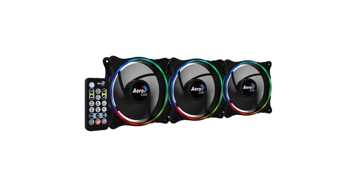 Aerocool Eclipse 12 Pro 120x120x25, Gehäuselüfter(schwarz, 3er Pack inkl. H66F Control Hub, Fernbedienung)