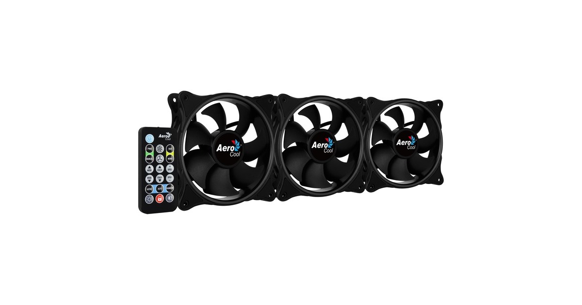 Aerocool Eclipse 12 Pro 120x120x25, Gehäuselüfter(schwarz, 3er Pack inkl. H66F Control Hub, Fernbedienung)
