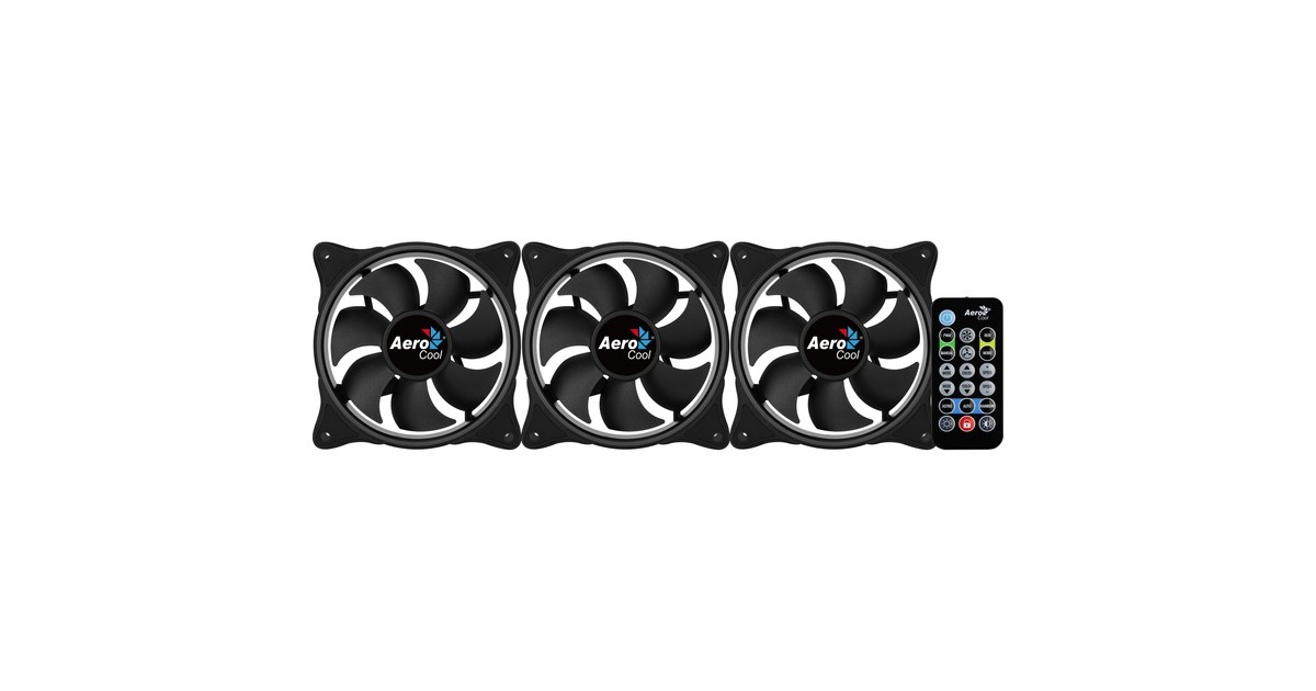 Aerocool Eclipse 12 Pro 120x120x25, Gehäuselüfter(schwarz, 3er Pack inkl. H66F Control Hub, Fernbedienung)