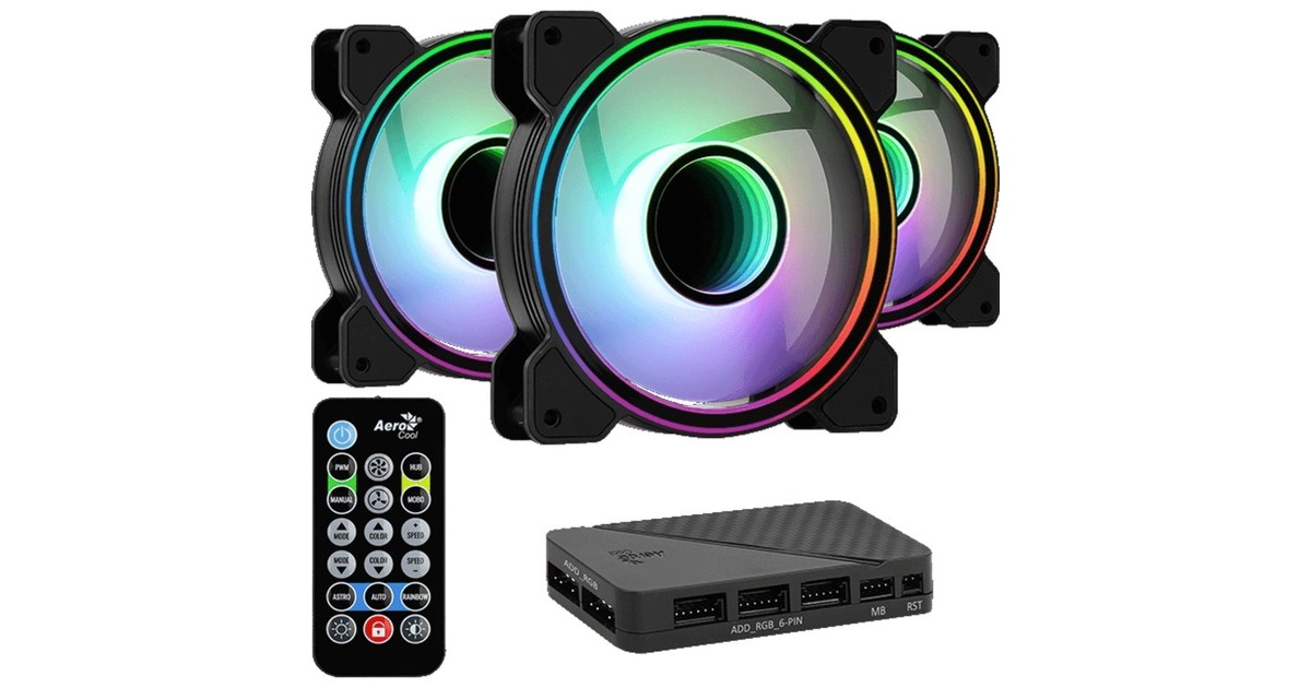 Aerocool Mirage 12 ARGB Pro 120x120x25, Gehäuselüfter(schwarz, 3er Pack, inkl. LED-Steuerung, Fernbedienung)