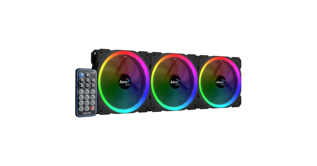 Aerocool Orbit RC 120x120x25, Gehäuselüfter(3er Pack, inkl. Fernbedienung)