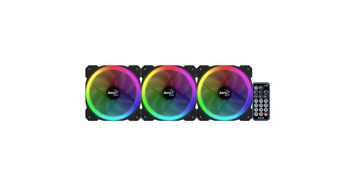 Aerocool Orbit RC 120x120x25, Gehäuselüfter(3er Pack, inkl. Fernbedienung)