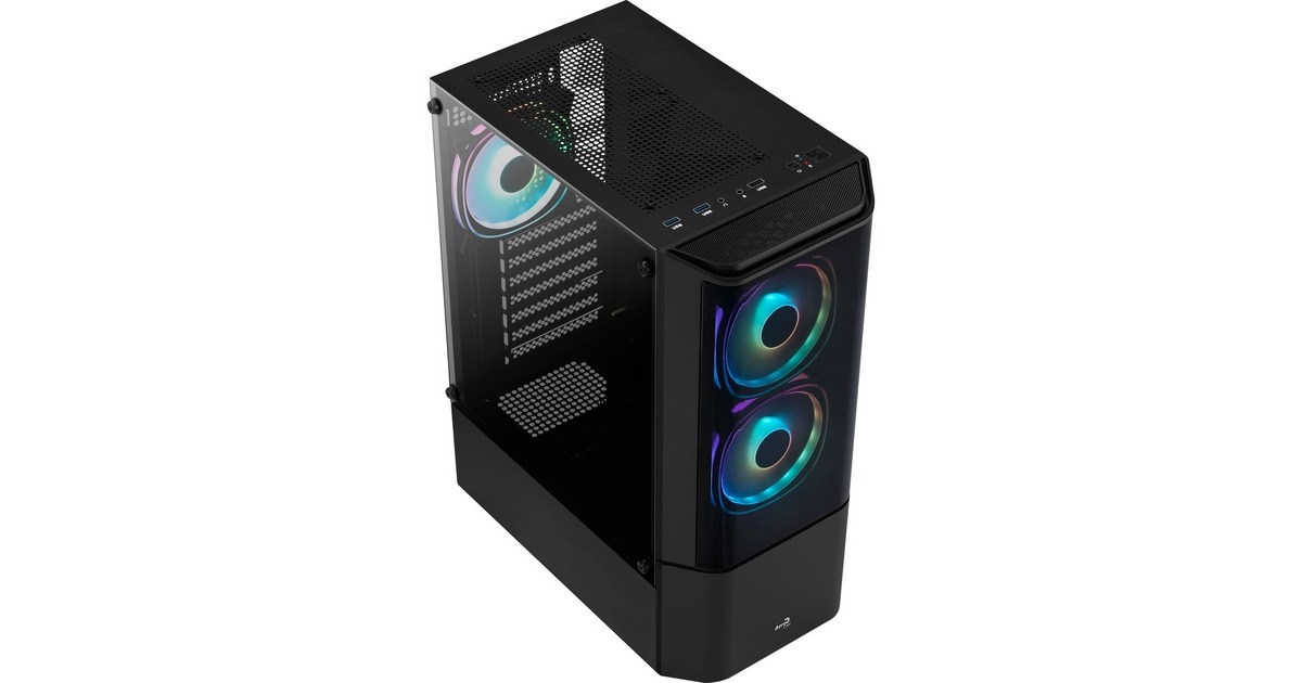 Aerocool Quantum-G-BK-v3, Tower-Gehäuse(schwarz/grau, Frontpanel aus Acryl, Seitenteil aus Tempered Glass)