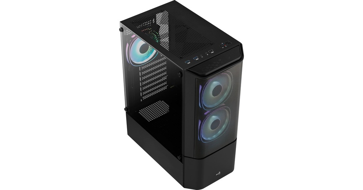 Aerocool Quantum Mesh-G-BK-v3, Tower-Gehäuse(schwarz/grau, Seitenteil aus Tempered Glass)