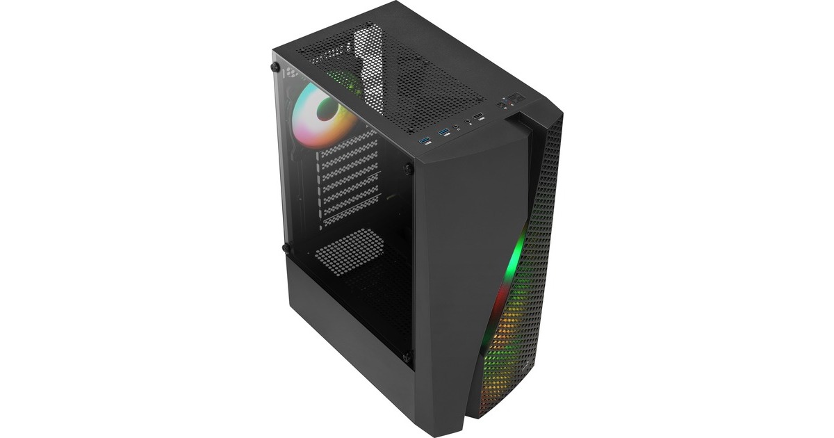 Aerocool Wave-G-BK-v3, Tower-Gehäuse(schwarz, Gehärtetes Glas)