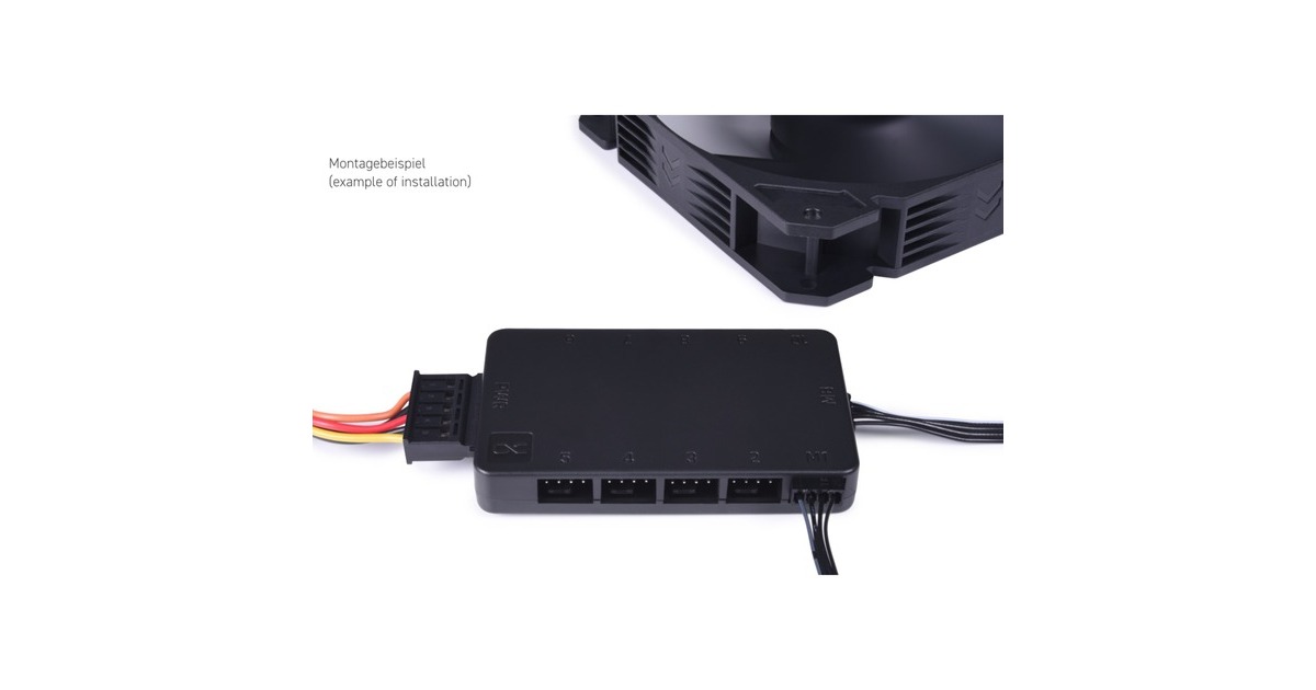 Alphacool Core 10x 4-Pin PWM Splitter, Lüftersteuerung(schwarz, mit SATA-Stromanschluss)