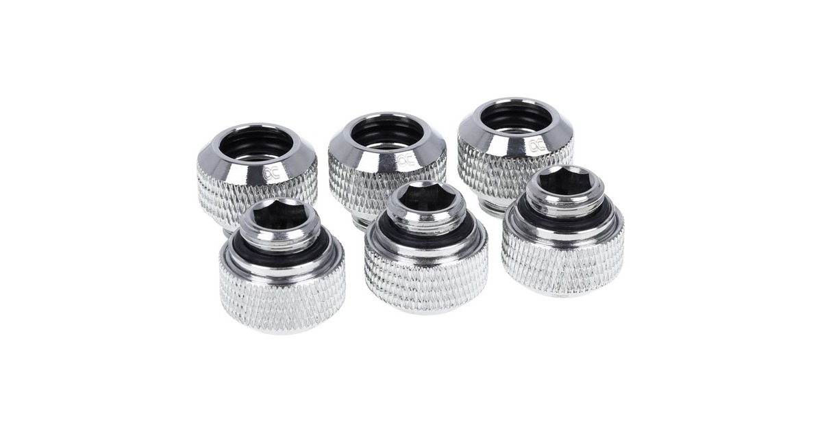 Alphacool Eiszapfen 12mm HardTube Anschraubtülle G1/4 - Chrome, Verbindung(silber, 6er Set, gerade)